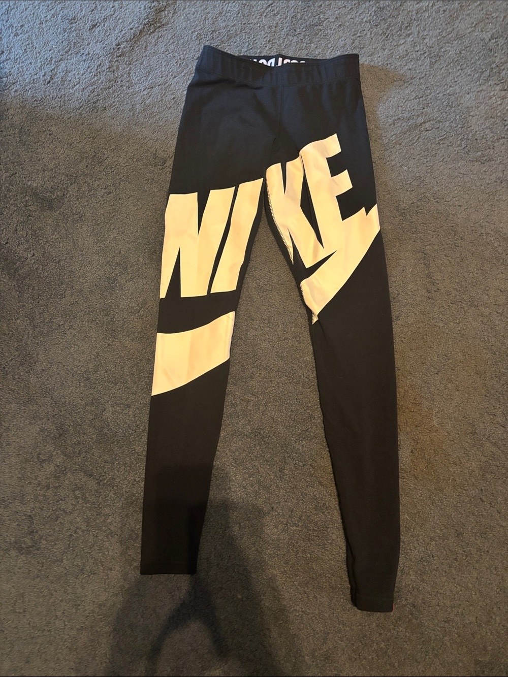 Nike Black Leggings with Large White Logo Panel